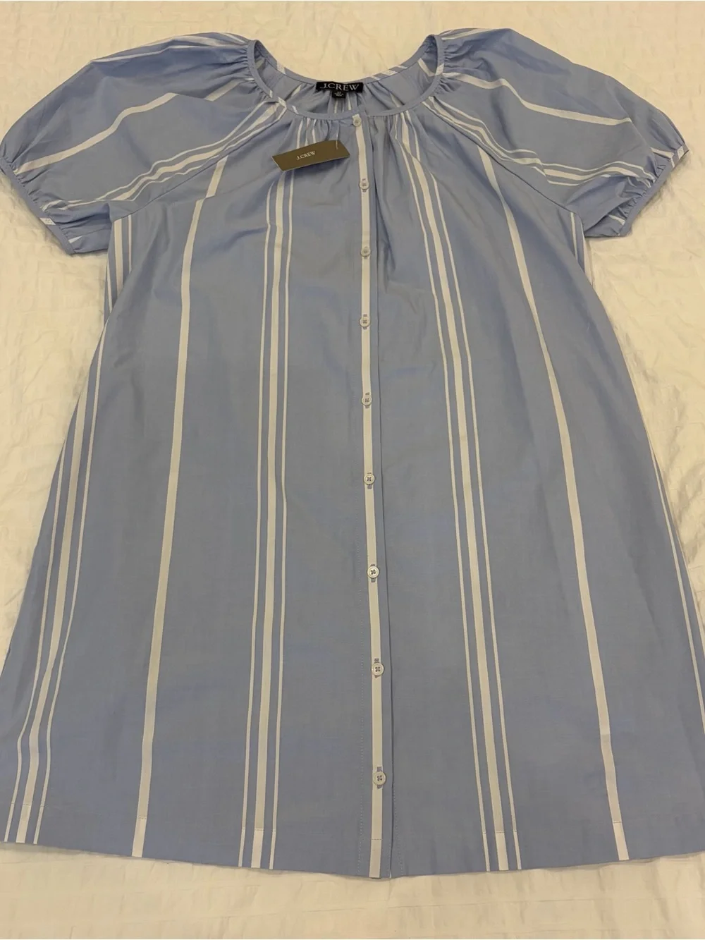 NWT J.Crew Puff-sleeve Popover Dress in Striped Cotton Poplin - Watercolor Blue
